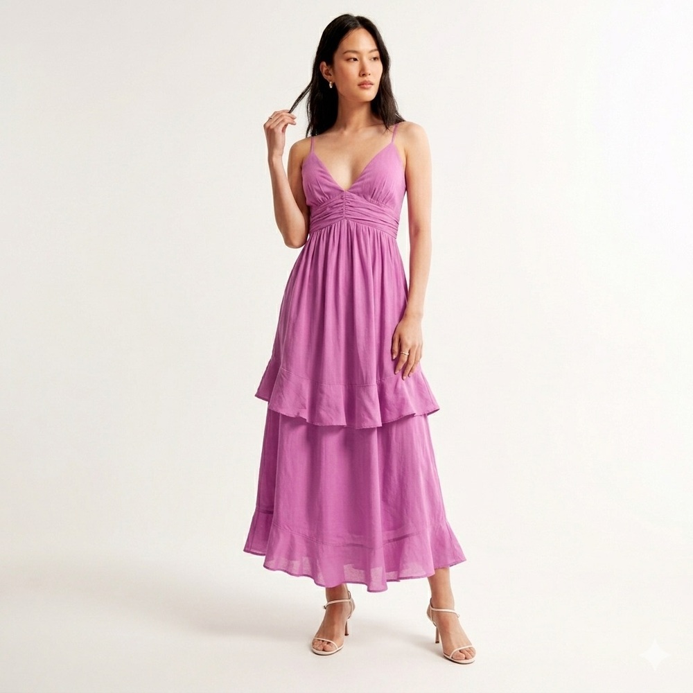 Abercrombie & Fitch Tiered Maxi Dress with Spaghetti Straps - Purple - Picture 2 of 5